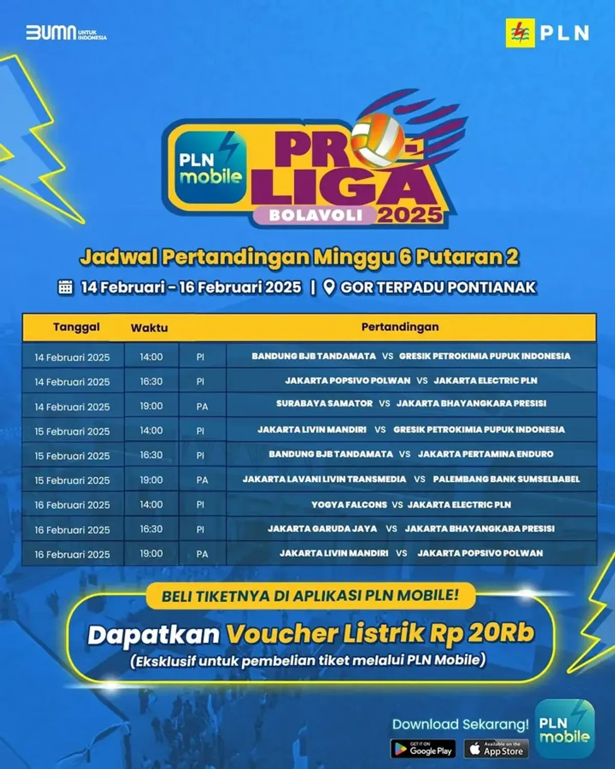 Jadwal PLN Mobile Proliga 2025 pada pekan keenam putaran kedua. (Sumber: IG: @proliga_official)