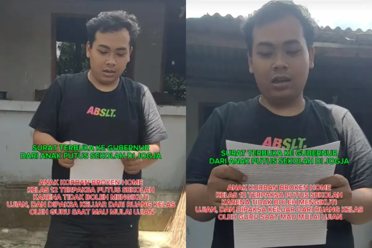 Salah satu siswa SMK di Sleman membuat surat terbuka untuk Gubernur DIY terkait putus sekolah karena belum bayar SPP. (Sumber: Tangkap Layar TikTok/@rizna_77)