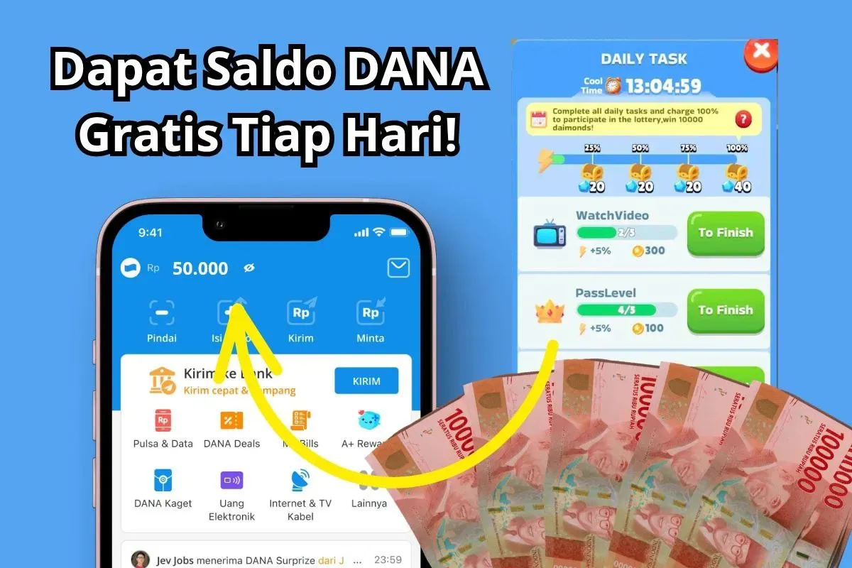 Cara dapat saldo DANA gratis Rp50.000 setiap hari. (Sumber: Poskota/Audie Salsabila)