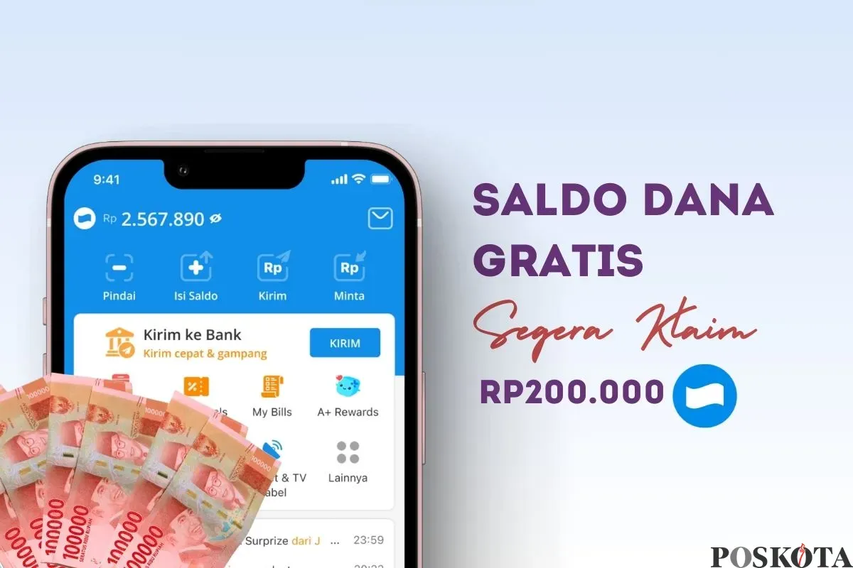 Klaim saldo DANA gratis Rp200.000 dari link DANA Kaget terbaru. (Sumber: Poskota/Della Amelia)