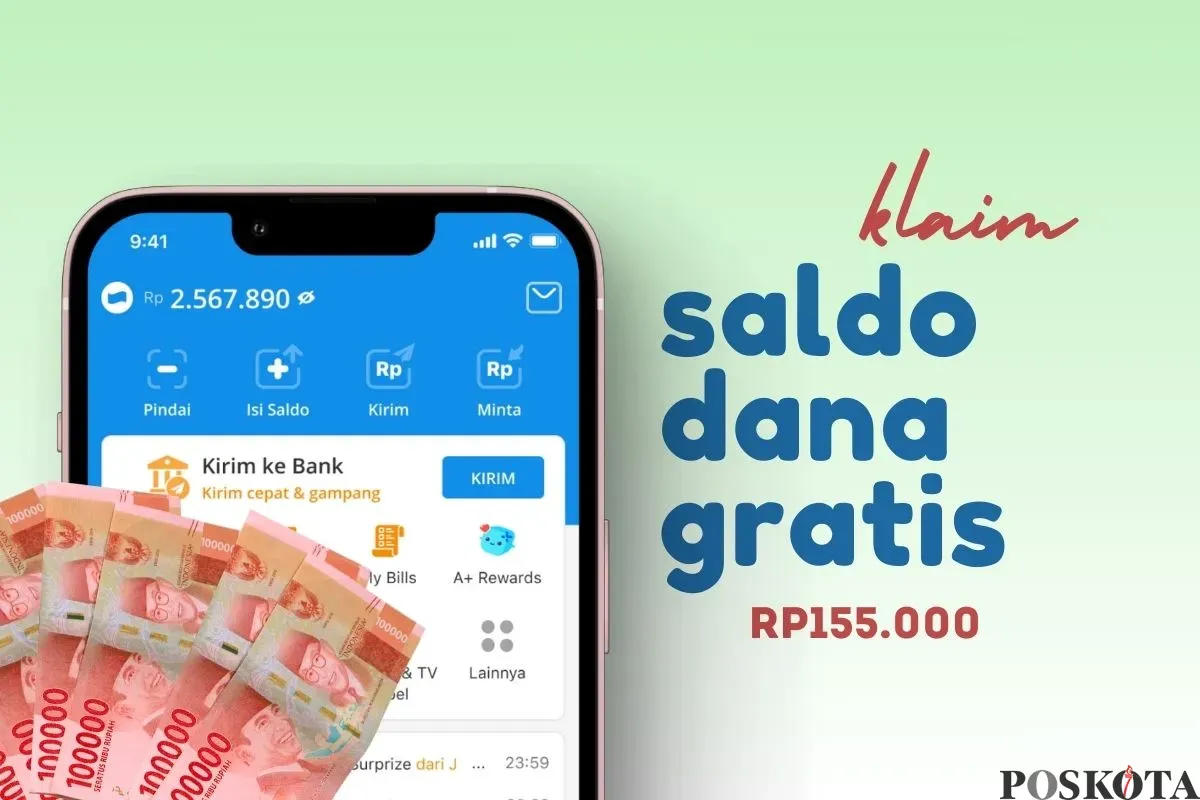 Klaim saldo DANA gratis Rp155.000 dari link DANA Kaget. (Sumber: Poskota/Della Amelia)