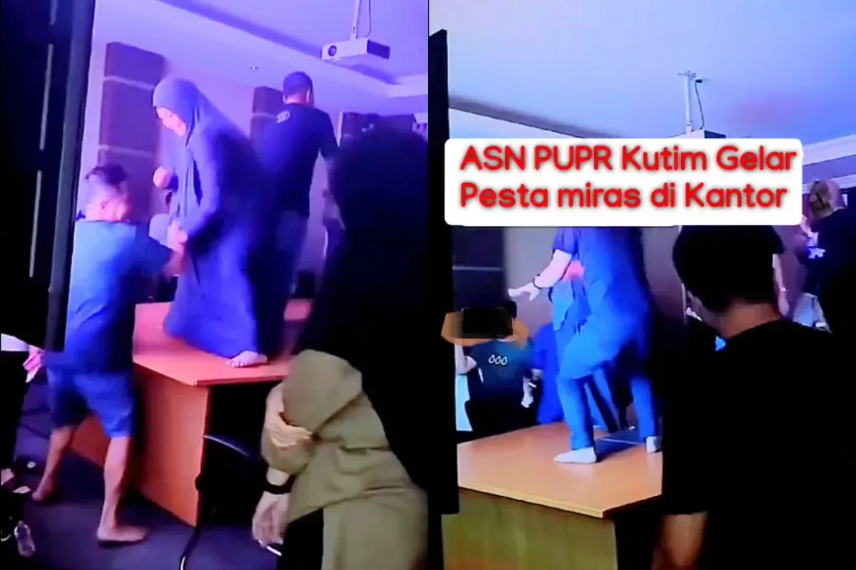 Dalam video viral yang beredar di masyarakat, terlihat sejumlah orang yang diduga ASN PUPR Kutai Timur yang berpesta di kantor. (Sumber: X/@Candj09)