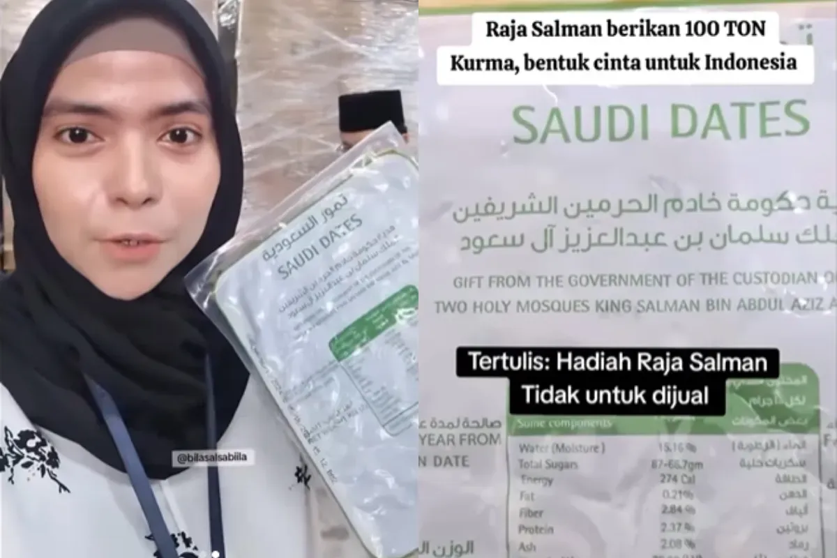 Raja Salman bagikan 100 ton kurma untuk masyarakat Indonesia. (Sumber: TikTok/@bilasalsabiila)