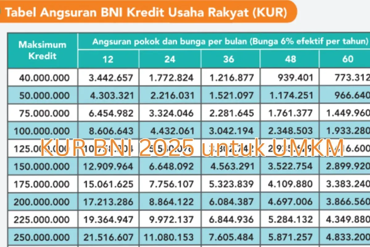 Ilustrasi tabel angsuran KUR BNI 2025. (Sumber: BNI)