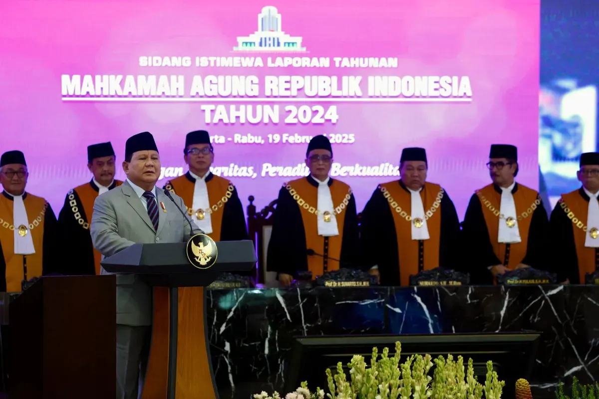 Prabowo Subianto apresiasi hakim MA dalam Sidang Istimewa Laporan Tahunan Mahkamah Agung, Jakarta. (Sumber: X/prabowo)