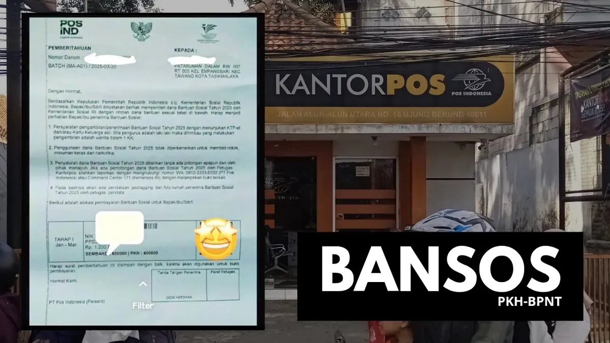 Surat undangan pencairan bantuan bansos BPNT dan PKH melalui Pos Indonesia sudah mulai dibagikan. Pastikan membawa KTP dan KK untuk pengambilan dana bantuannya. (Sumber: Poskota/Neni Nuraeni/Facebook/Sobat Bansos)