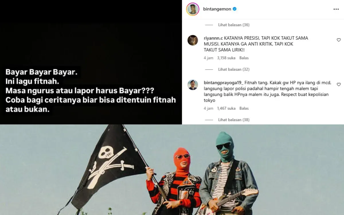 Tangkapan layar postingan Bintang Emon terkait lagu "Bayar Bayar Bayar". (Sumber: Istimewa)