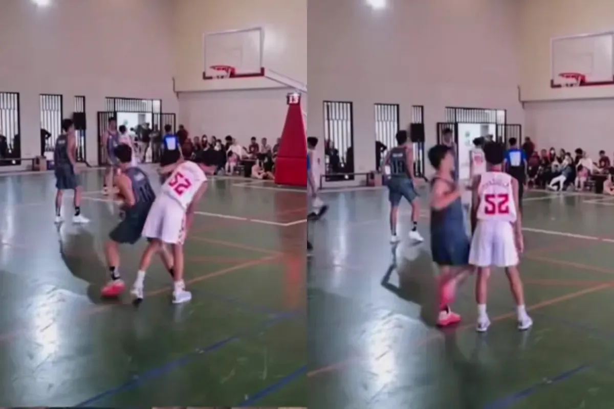 Momen seorang pelajar dipukul oleh pelajar lainnya saat pertandingan basket berlangsung di Kota Bogor. (Sumber: Tangkap Layar Instagram/@fodelba)