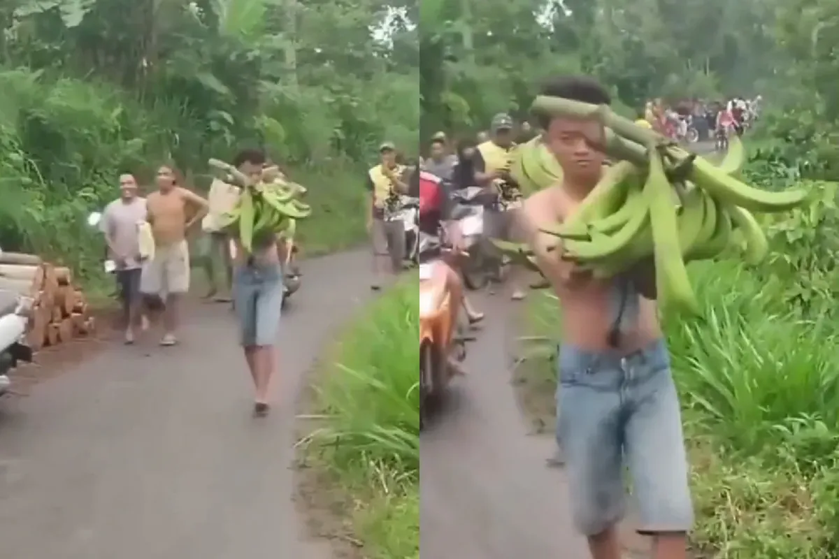 Momen seorang remaja pria di Pati diarak warga karena mencuri pisang untuk sang adik. (Sumber: Tangkap Layar Instagram/@funnelmedia)