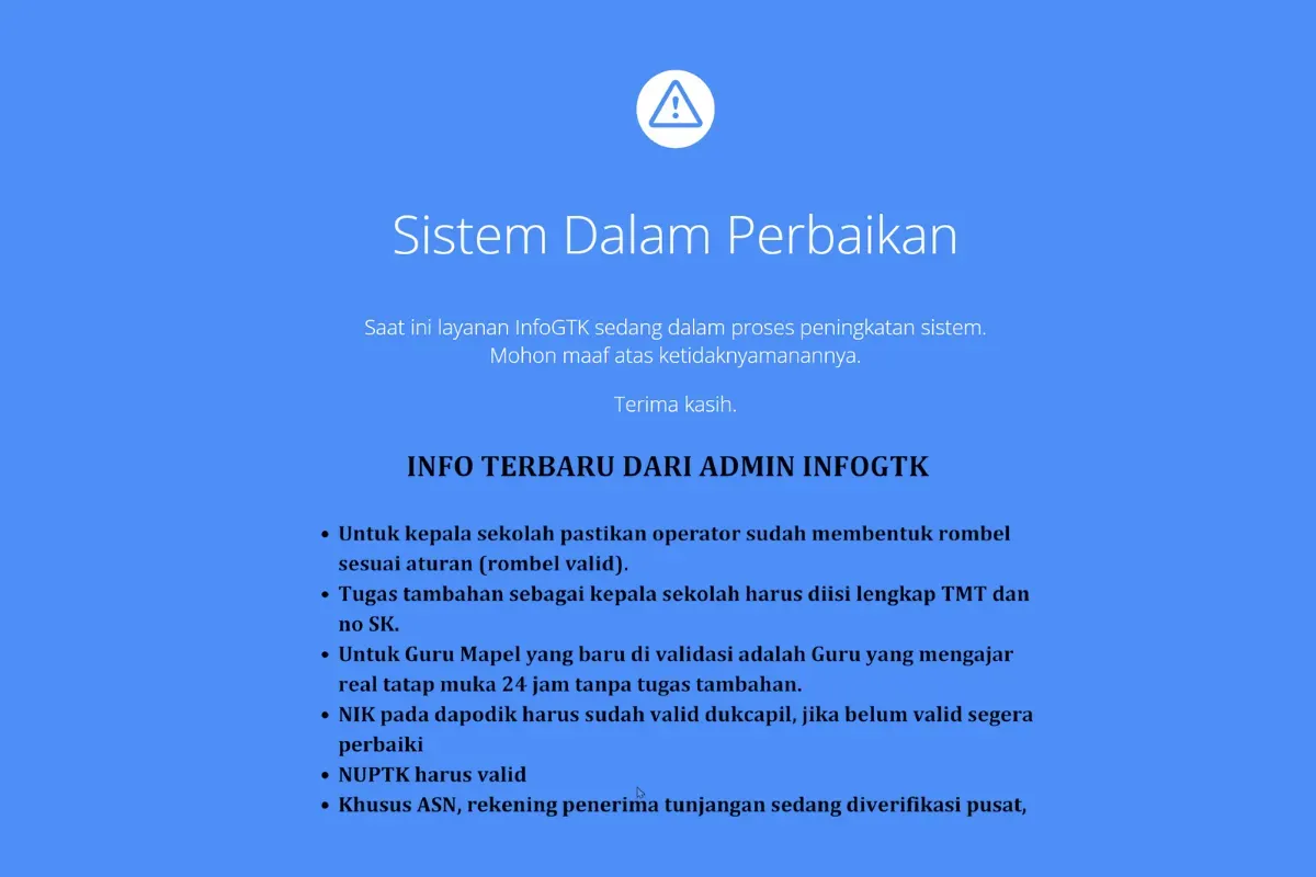 Proses validasi TPG tahap 1 sedang berlangsung. Pastikan NIK dan NUPTK Anda sudah valid! (Sumber: Istimewa)
