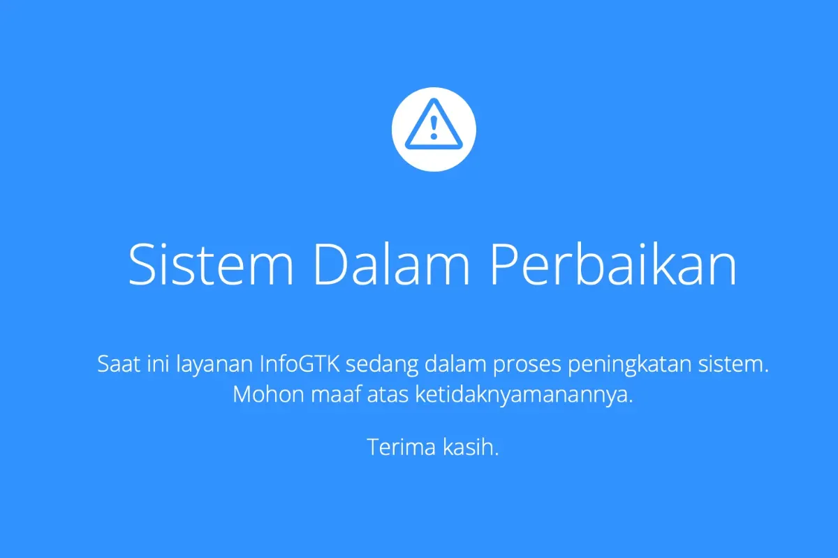 Ilustrasi layanan Info GTK yang masih tidak dapat diakses hingga hari ini. (Sumber: Kemdikbud.go.id)