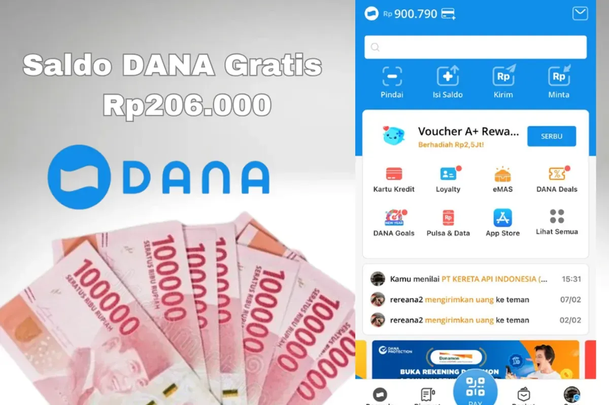 Saldo DANA Gratis Rp206.000 langsung masuk dompet elektronik Anda, begini cara klaimnya. (Sumber: Poskota/Syania Nurul Lita Baikuni)