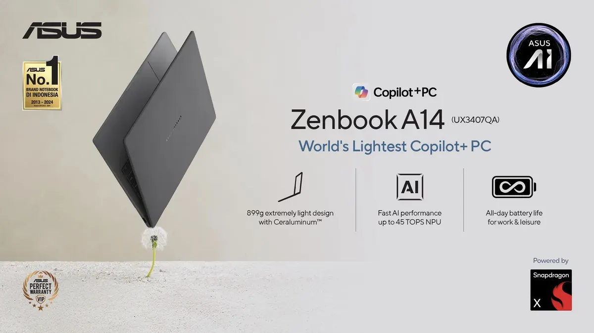 Tampilan laptop ASUS Zenbook A14. (Sumber: Dok. ASUS)