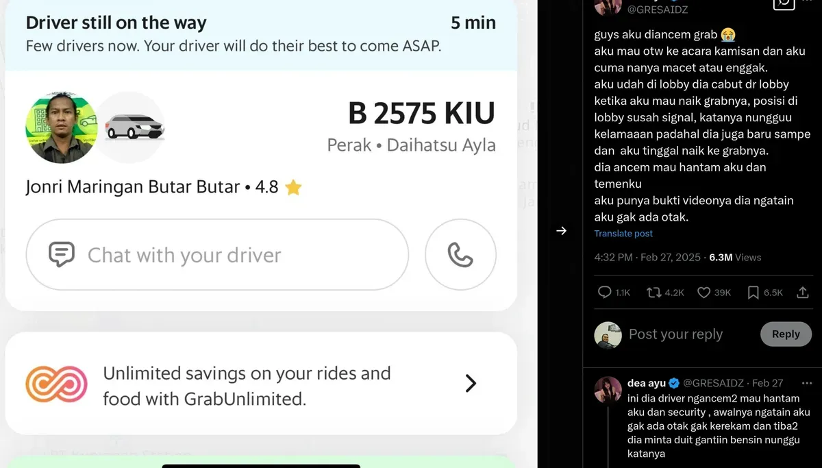 Seorang penumpang transportasi online Grab mengaku mengalami ancaman dan perlakuan tidak menyenangkan dari pengemudi saat hendak menuju acara Kamisan di Jakarta (Sumber: Capture X @GREASAIDZ)