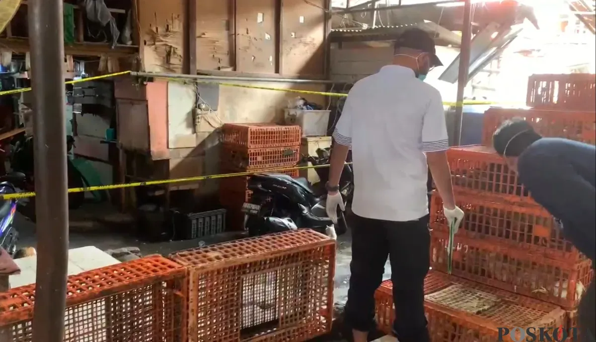 Polres Jakarta Selatan mengungkap kasus aksi culas gelonggong ayam untuk mendapat keuntungan maksimal di rumah jagal di kawasan Pasar Kebayoran Lama, Jakarta Selatan. (Sumber: Poskota/Ali Mansur)