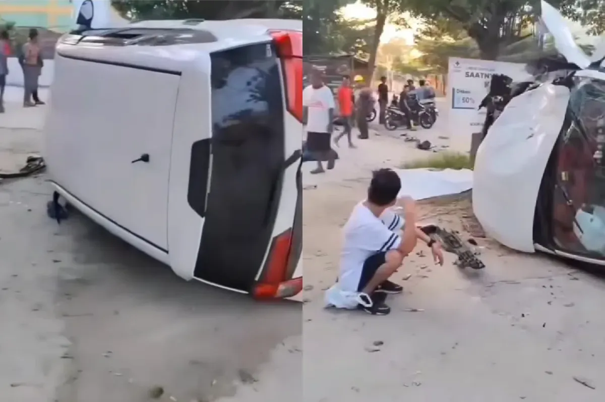 Mobil menabrak dua sepeda motor di Pekanbaru hingga satu keluarga meninggal dunia. (Sumber: Tangkap Layar Instagram/@medsos_rame)