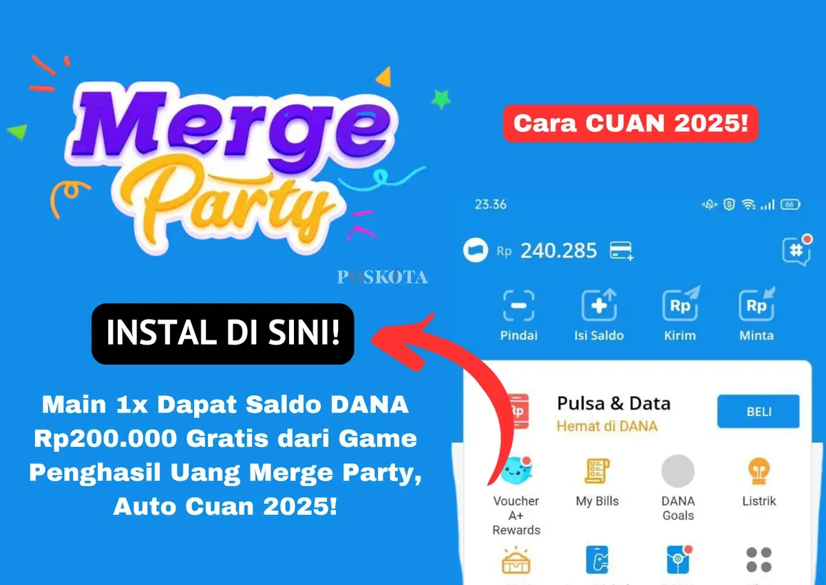 Aplikasi Merge Party, yang menjadi pilihan viral untuk menghasilkan uang Rp200.00 sambil bermain. (Sumber: Yusuf Sidiq/Poskota)