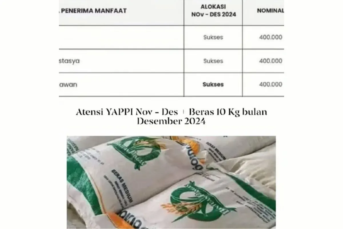 Pencairan ATENSI YAPI Rp400.000 dan bantuan tambahan beras 10 kg. (Sumber: YouTube/Naura Vlog)