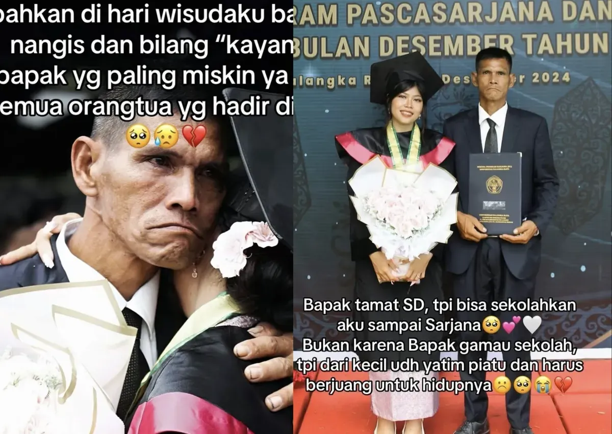 Perjuangan seorang ayah, dari menjual tas hingga menghadiri hari kelulusan putrinya. Sebuah bukti cinta tanpa batas. (Sumber: Tiktok/@cassandraa.fs)