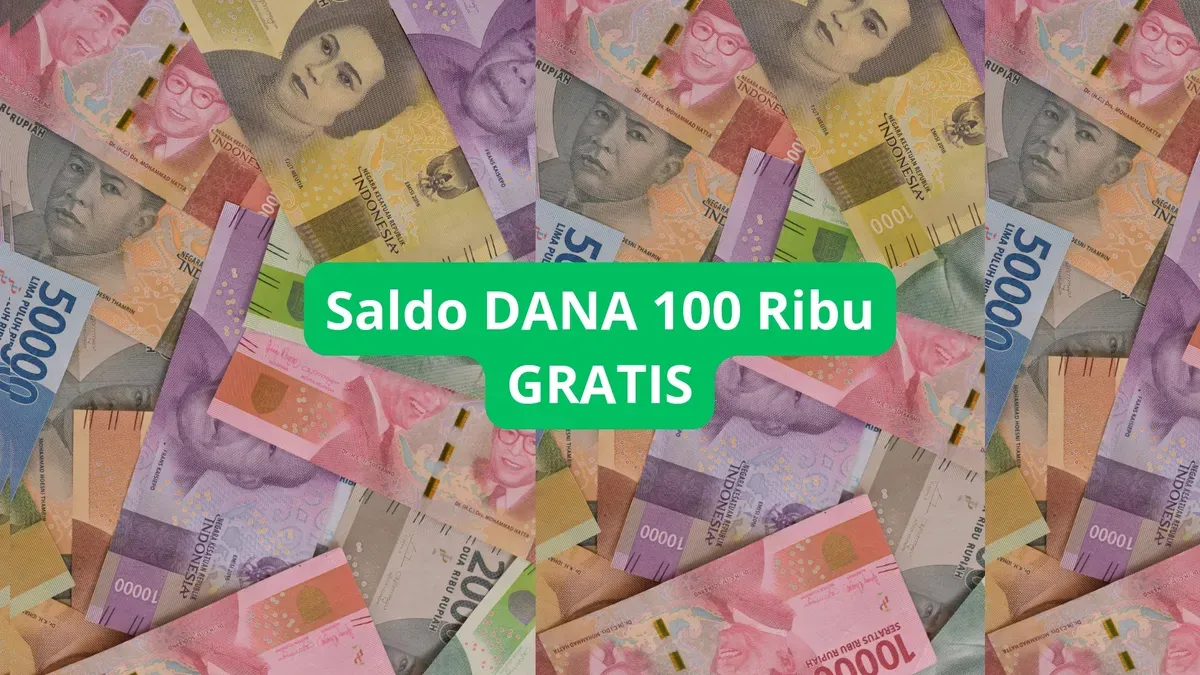 Saldo dana 100 ribu gratis hari ini klaim via aplikasi DANA. (Canva)