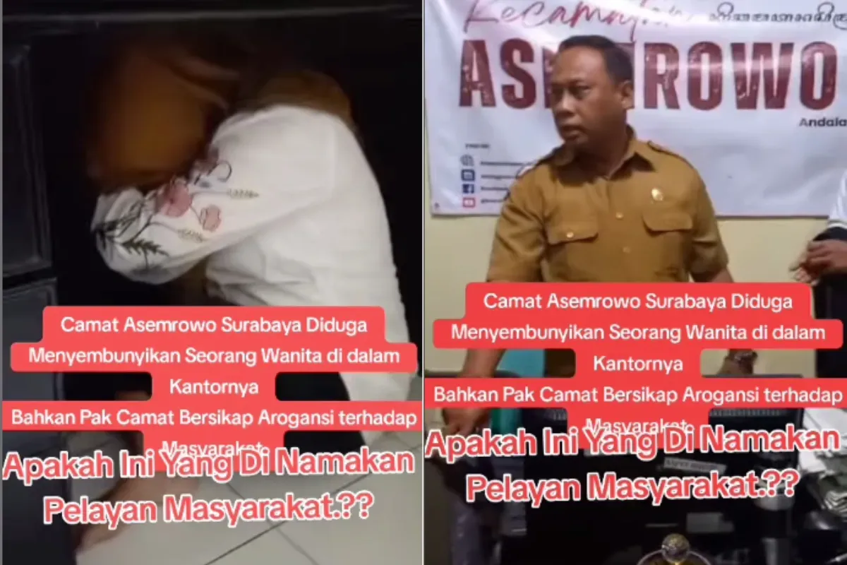 Camat Asemrowo Surabaya digerebek warga yang menyembunyikan wanita di kolong meja kantornya. (Sumber: Instagram/@andreli_48)