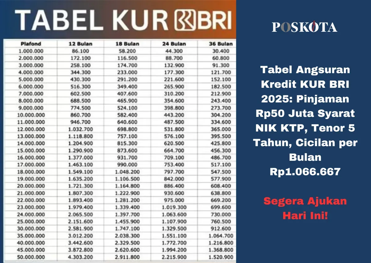 Perencanaan keuangan UMKM semakin mudah dengan tabel angsuran dan simulasi pembayaran KUR BRI 2025. Pilihan tepat untuk mendukung bisnis Anda! (Sumber: Poskota/Yusuf Sidiq)