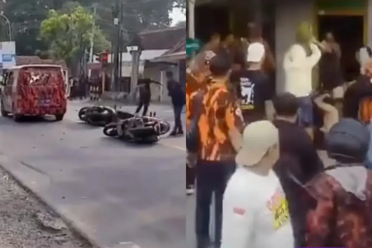 Dua ormas Pemuda Pancasila dan GRIB Jaya bentrok di kawasan Karangjati, Blora, Jawa Tengah. (Sumber: Tangkap Layar Instagram/@funnelmedia)