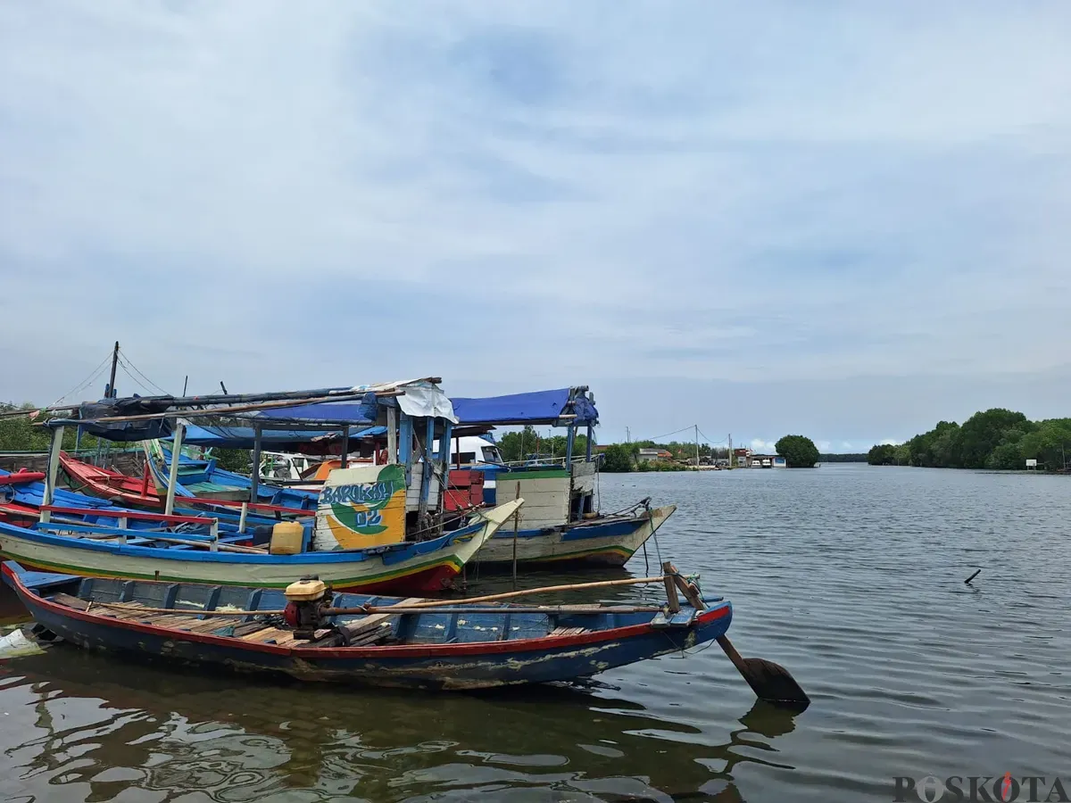 Sejumlah perahu nelayan tidak berlayar di pesisir laut kampung Paljaya, Desa Segarajaya, Kecamatan Tarumajaya, Kabupaten Bekasi, Rabu, 15 Januari 2025. (Sumber: Poskota/Ihsan)
