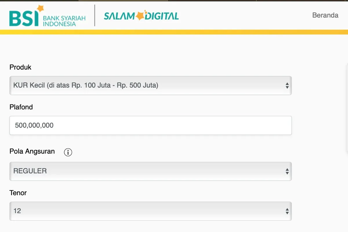 Ilustrasi simulasi angsuran KUR BSI 2025. (Sumber: BSI)