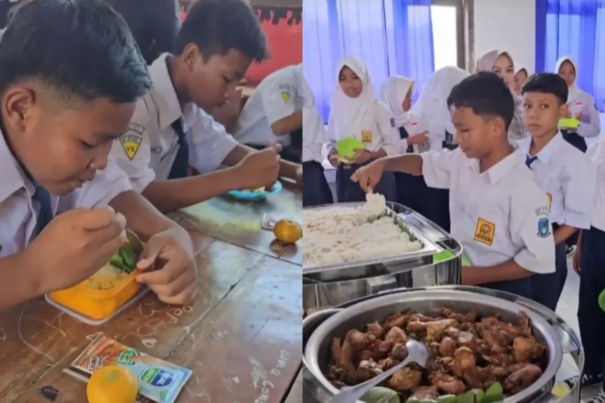 Program MBG di sekolah di Kabupaten Majalengka disajikan secara prasmanan. (Sumber: TikTok/@pemkabmajalengka)