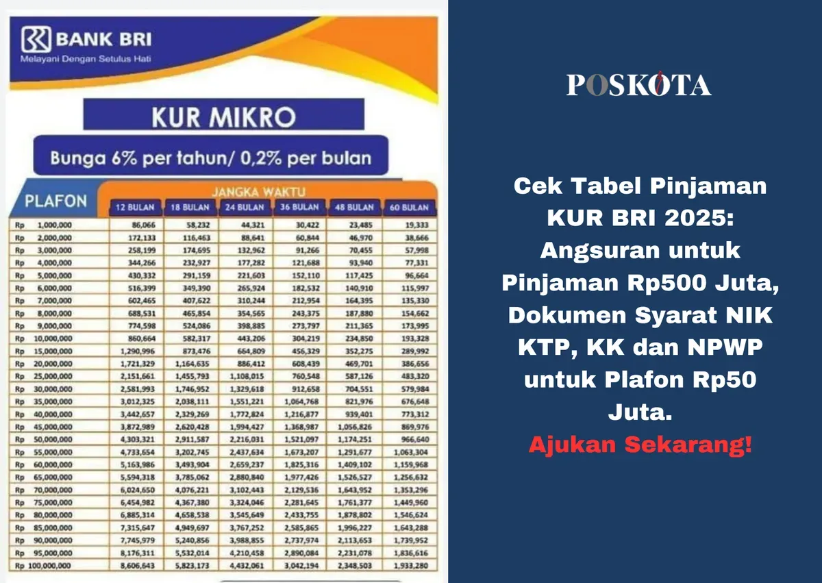 Tabel pinjaman KUR BRI 2025 menawarkan bunga rendah dan plafon hingga Rp 500 juta untuk mendukung UMKM di seluruh Indonesia. (Sumber: Poskota/Yusuf Sidiq)