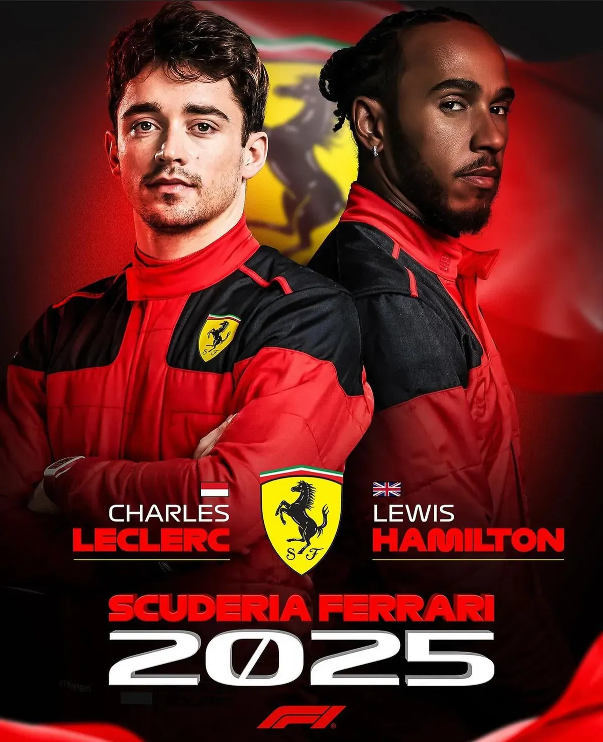 Pasangan pembalap Ferrari Charles Leclerc dan Lewis Hamilton (Sumber: IG: @estagiariodaf1)