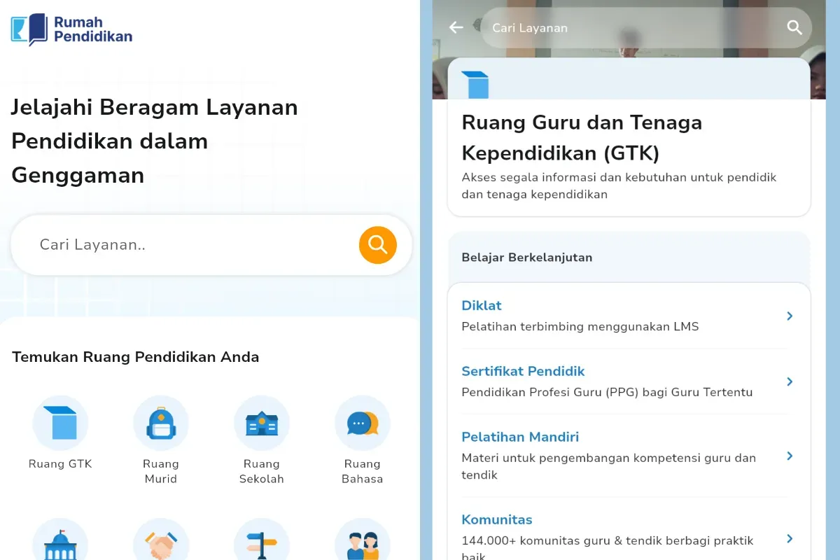 Ilustrasi akses Ruang GTK di aplikasi Rumah Pendidikan. (Sumber: Rumah Pendidikan)