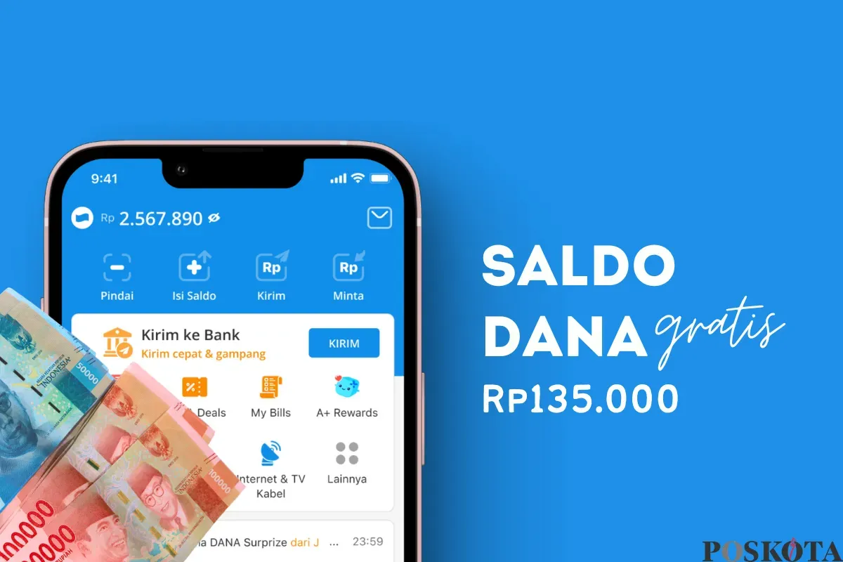 Klaim saldo DANA gratis Rp135.000 dari aplikasi penghasil uang. (Sumber: Poskota/Della Amelia)