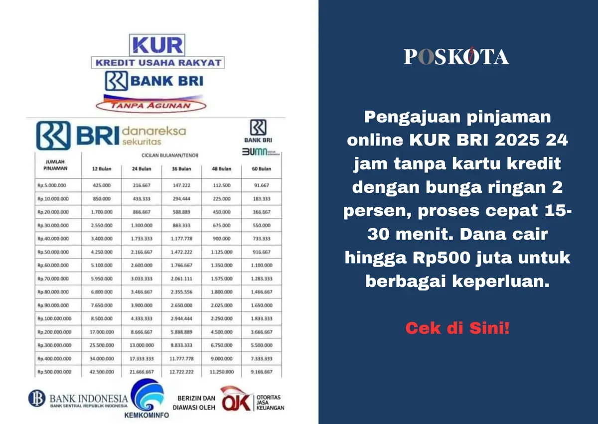 Tabel pinjaman KUR BRI 205. Proses cepat 15-30 menit, dana langsung cair ke rekening Anda (Sumber: Poskota/Yusuf Sidiq)