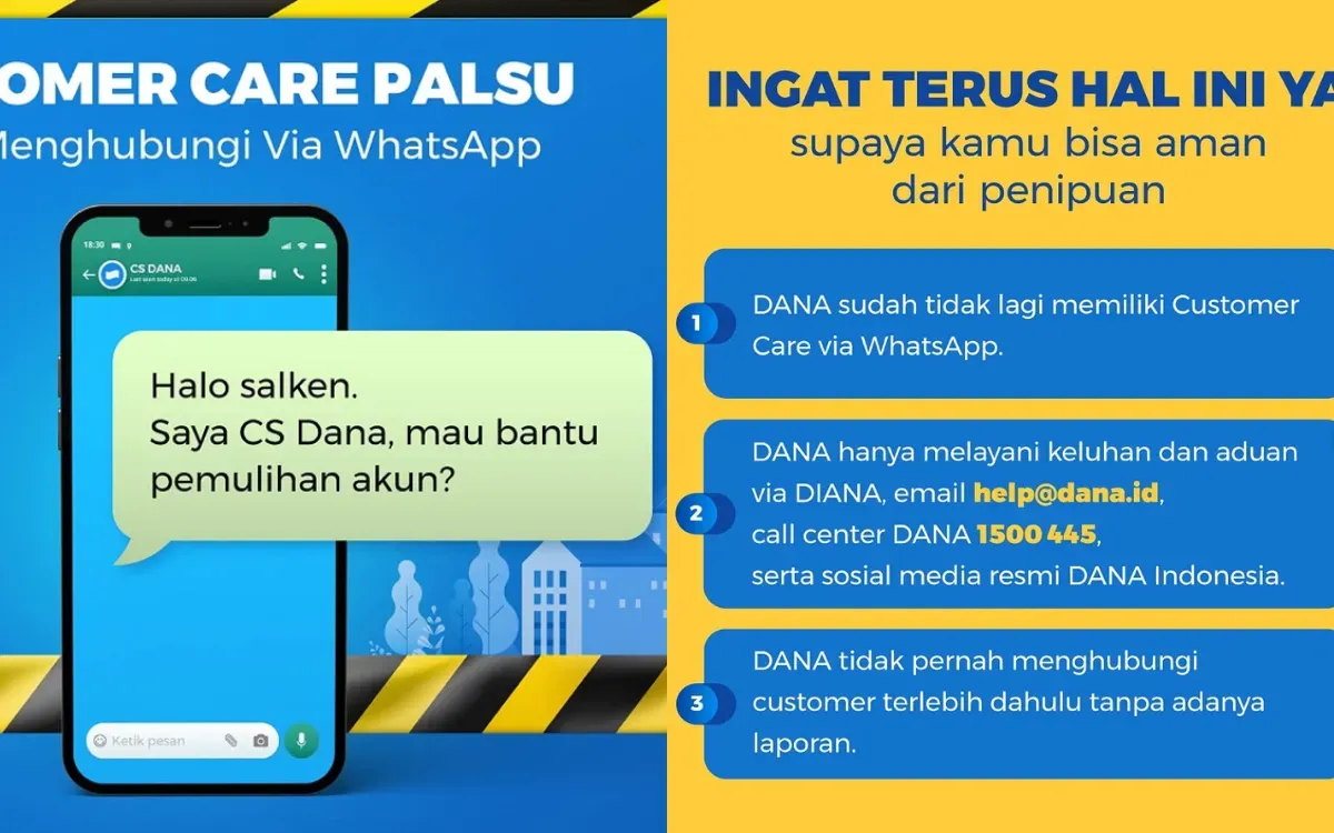 Ilustrasi penipuan saldo dana melalui pesan WhatsApp. (Sumber: Instagram/ @dana.id)