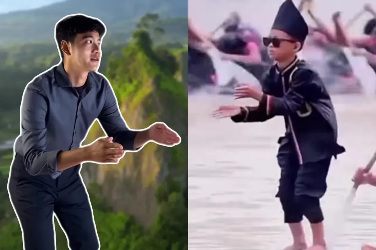 Wakil Presiden Indonesia, Gibran Rakabuming Raka ikut meramaikan tren aura farming tarian Pacu Jalur. (Sumber: Instagram/@gibran_rakabuming)