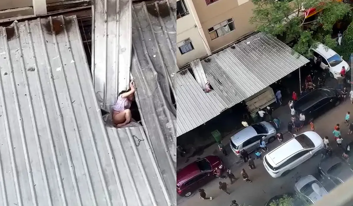 Tangkap layar seorang wanita terluka parah setelah melompat dari balkon unit apartemennya di lantai 19 Tower Jasmine, Kalibata City, Jakarta Selatan.