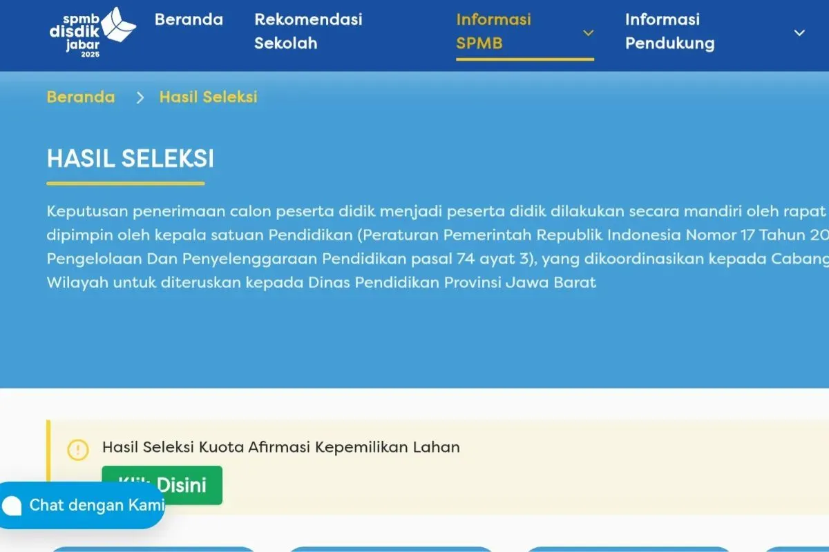 Berikut ini link dan cara cek hasil SPMB Jabar 2025. (Sumber: tangkapan layar)