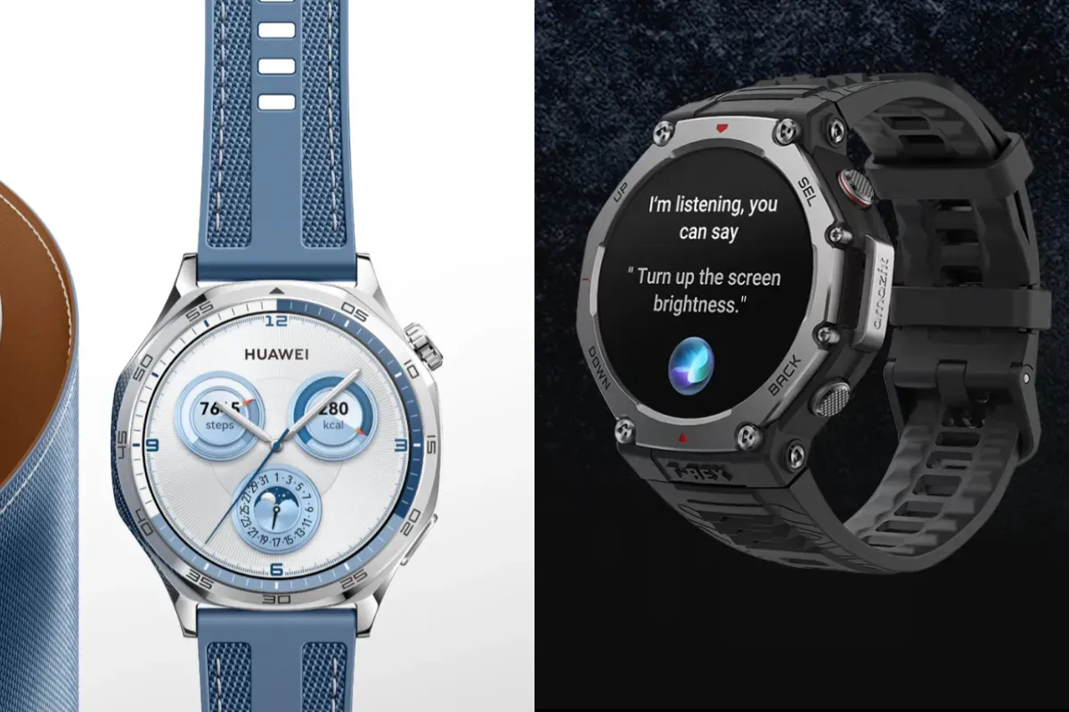 Ilustrasi perbandingan smartwatch Huawei Watch GT5 vs Amazfit T-Rex 3. (Sumber: Huawei dan Amazfit)