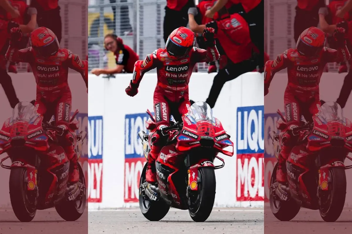 Viral selebrasi aura farming Marc Marquez saat juarai MotoGP Jerman. (Sumber: Instagram/@motogp)