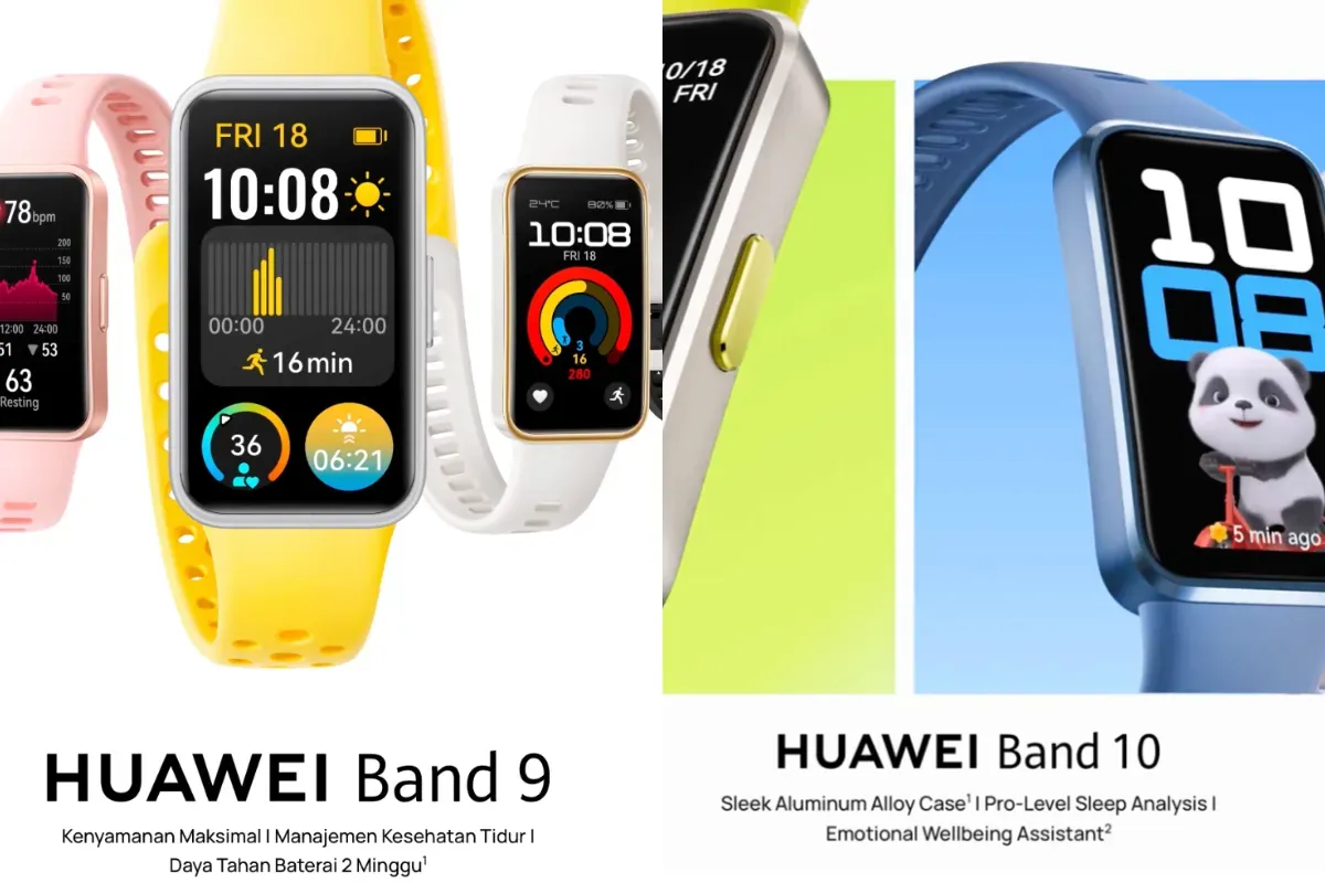 Ilustrasi perbandingan antara smartwatch Huawei Band 9 vs Huawei Band 10. (Sumber: Huawei)