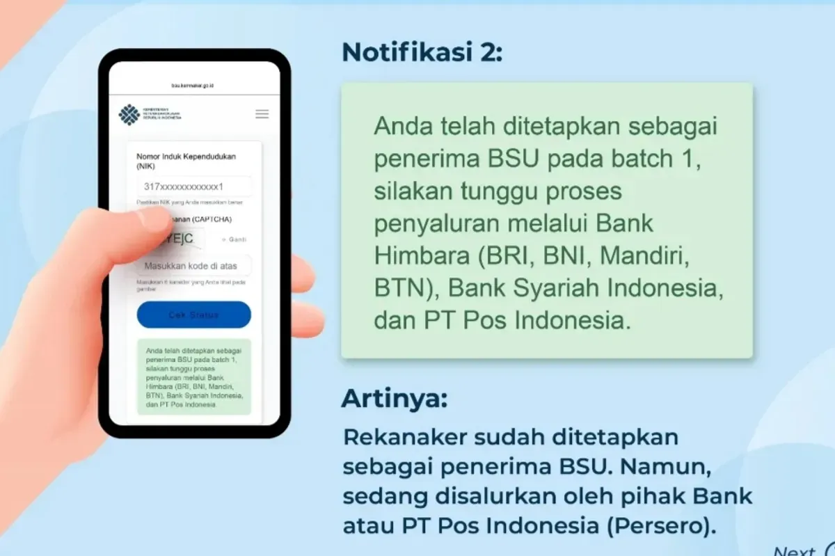 Ada 5 notifikasi status BSU 2025 yang perlu diketahui para pekerja. (Sumber: Instagram/@kemnaker)