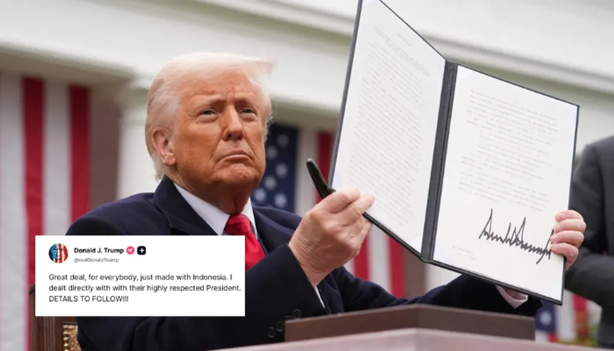 Donald Trump konfirmasi penerapan tarif 19 persen untuk impor dari Indonesia. (Sumber: X/@Investingcom)