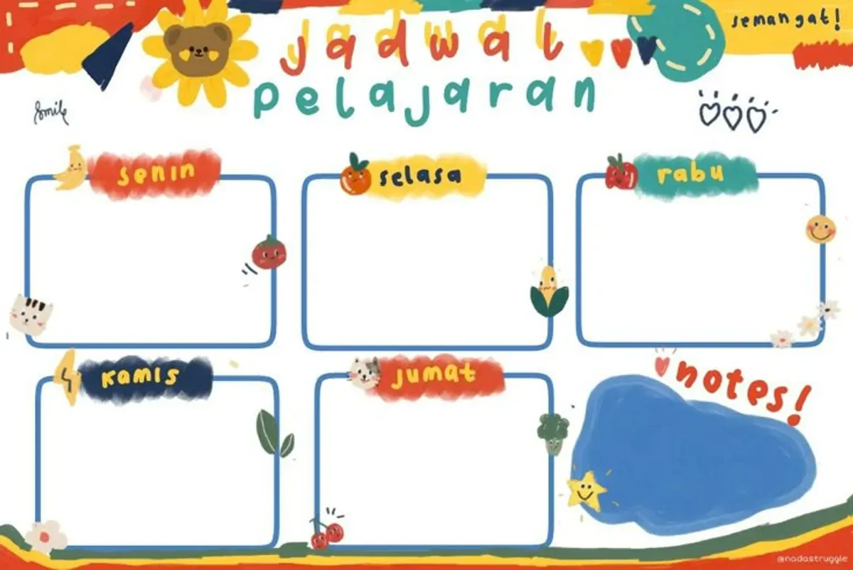 Contoh jadwal pelajaran aesthetic dari Canva yang cocok untuk siswa SD hingga SMA – kombinasi warna pastel dan layout minimalis dapat membantu meningkatkan mood belajar sehari-hari. (Sumber: Pinterest)