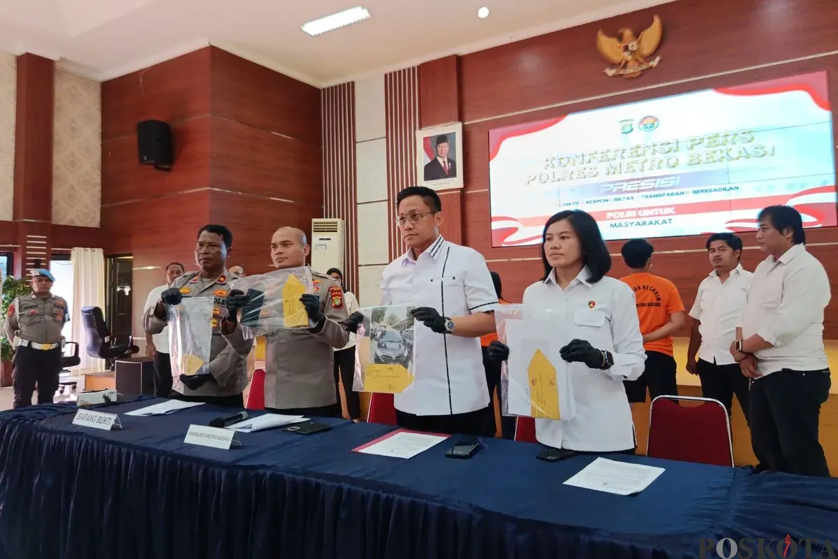 Polres Metro Bekasi mengungkap kasus penipuan berkedok yayasan penyalur tenaga kerja di wilayah Cikarang Utara, Kabupaten Bekasi, Senin, 21 Juli 2025. (Sumber: Poskota/Nurpini Aulia Rapika)
