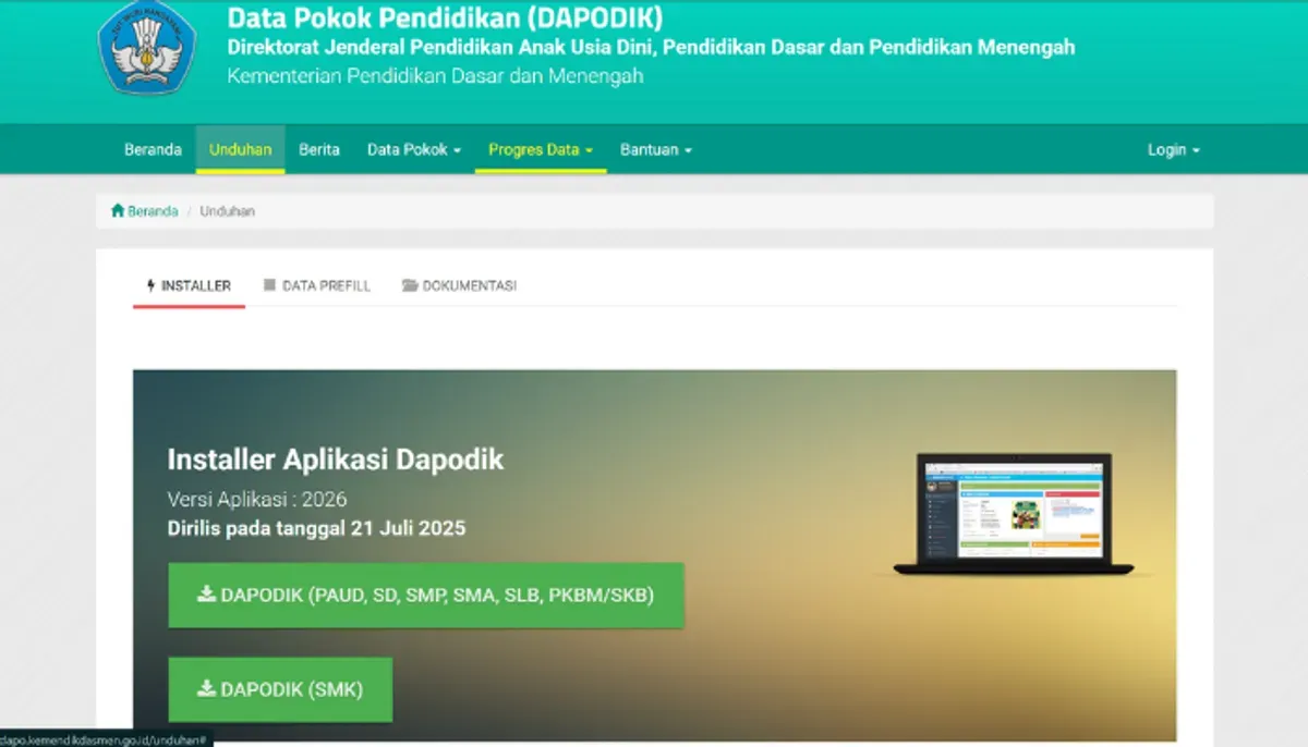 Dapodik 2026 - Cara megatasi error Dapodik 2026, perbaiki file rusak, atasi database error, hingga cara cek integritas file (Sumber: dapo.kemendikdasmen.go.id)