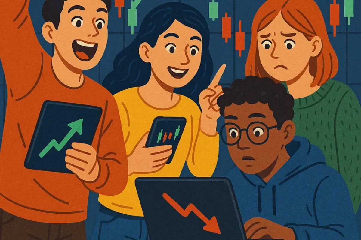 Ilustrasi Gen Z dan fenomena FOMO dalam investasi. (Sumber: chatgpt)