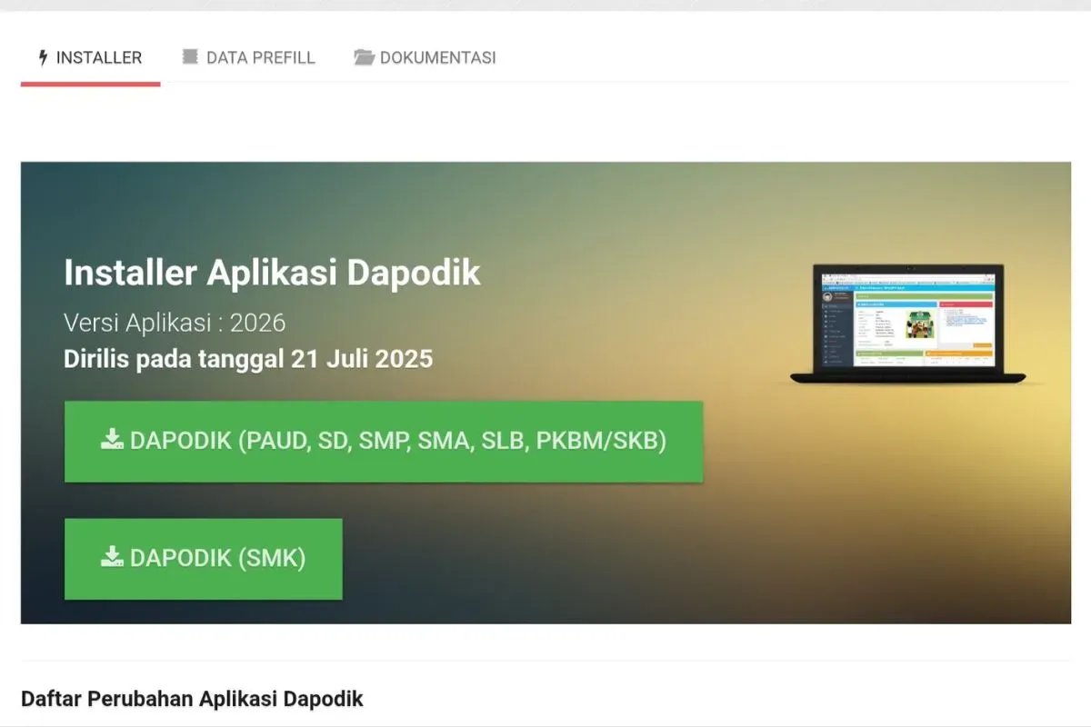 Cek di sini link download aplikasi Dapodik 2026 terbaru bagi operator sekolah. (Sumber: tangkapan layar)