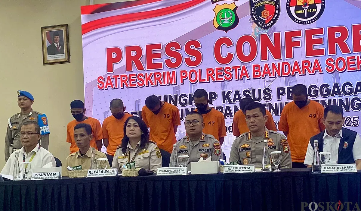 Polres Bandara Soekarno-Hatta menggelar ekspose perkara upaya penyelundupan benih bening lobster pada Kamis, 24 Juli 2025. (Sumber: POSKOTA | Foto: Primayanti)
